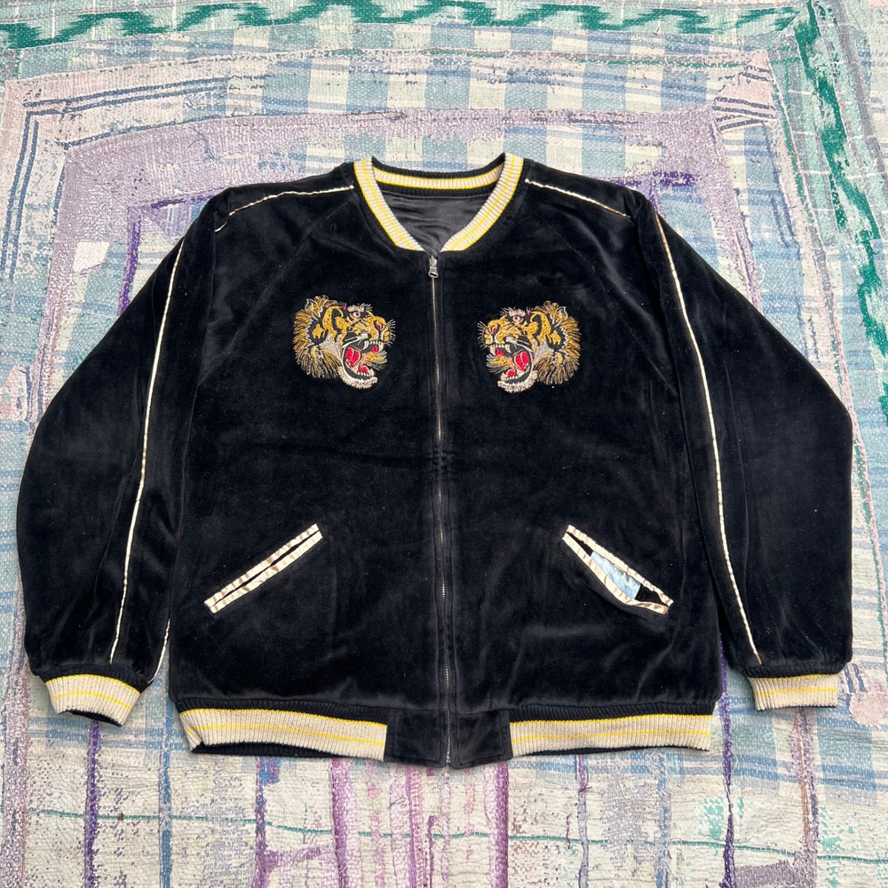 Dragonfly Sukajan Reversible Embroidered Tiger Face Jacket Black L #FE CAA